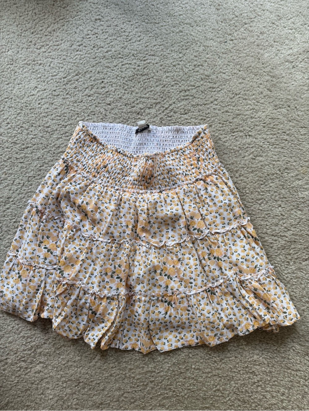 American Eagle Outfitters Yellow Floral Smocked-Tiered Skirt